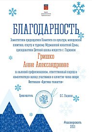 Благодарность Комитета молодежной политики Мурманской области